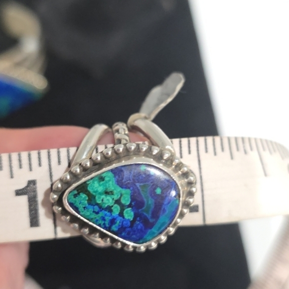 Sterling Silver Navajo Cuff Bracelet & Ring Set Signed Azurite Stones - Picture 16 of 16